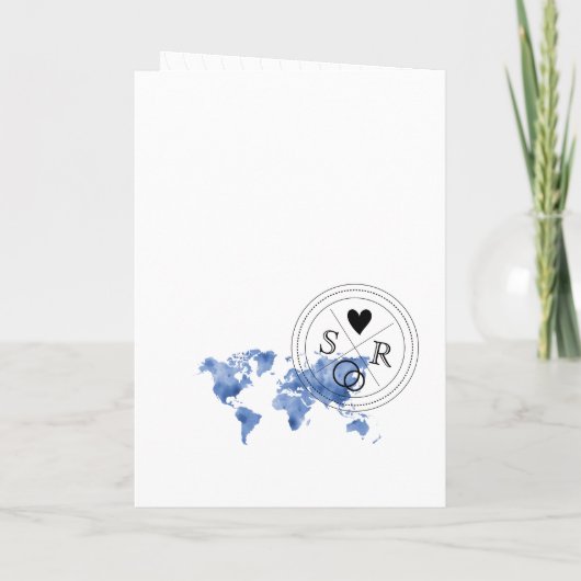 Invitation Mariage Destination Passport Blue World Map (Dos)
