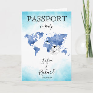 Invitation Mariage Destination Passport Blue World Map Invita