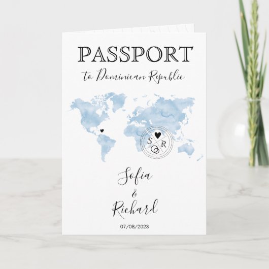 Invitation Mariage Destination Passport Blue World Map Invita (Devant)