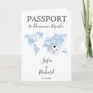 Invitation Mariage Destination Passport Blue World Map Invita