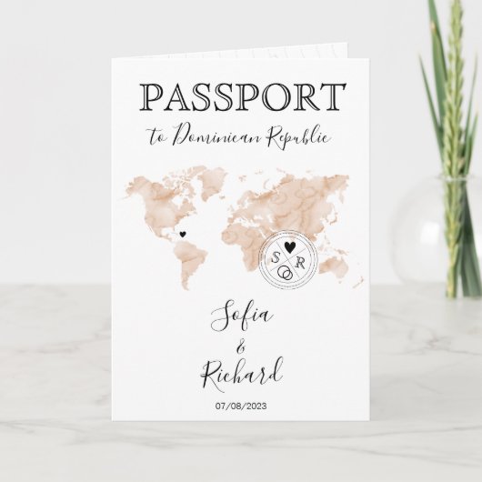 Invitation Mariage Destination Passport Blush World Map Peach (Devant)