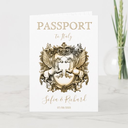 Invitation Mariage Destination Passport Gold Crest (Devant)