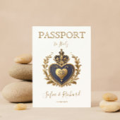 Invitation Mariage Destination Passport Gold Crest
