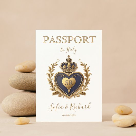Invitation Mariage Destination Passport Gold Crest