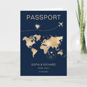 Invitation Mariage Destination Passport Gold Plan du monde