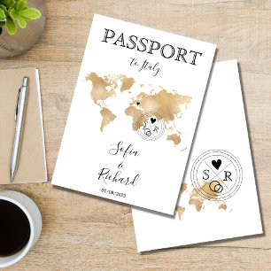 Invitation Mariage Destination Passport Gold World Map