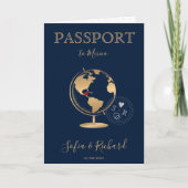Invitation Mariage Destination Passport Gold World Map Invita (Devant)