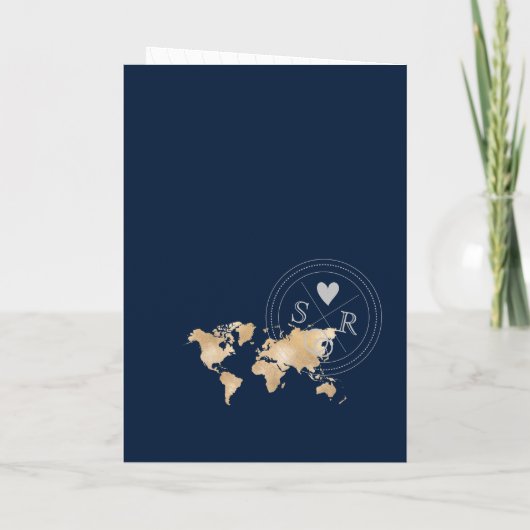 Invitation Mariage Destination Passport Gold World Map Invita (Dos)