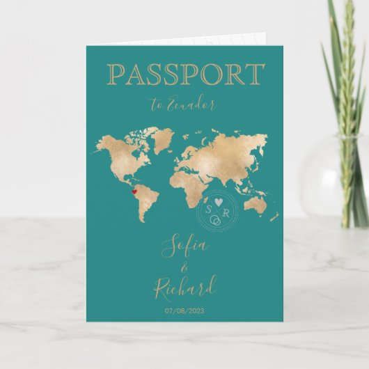 Invitation Mariage Destination Passport Gold World Map Invita (Devant)