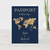 Invitation Mariage Destination Passport Gold World Map Invita (Devant)
