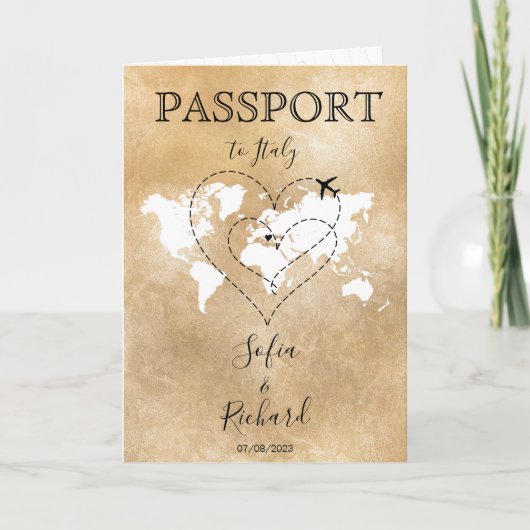 Invitation Mariage Destination Passport Gold World Map Invita (Devant)