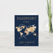 Invitation Mariage Destination Passport Gold World Map Invita (Devant)