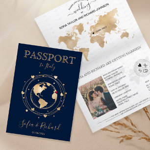 Invitation Mariage Destination Passport Gold World Map Invita