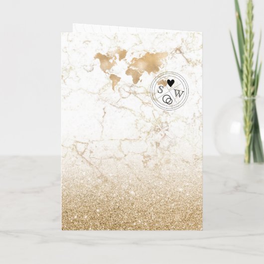 Invitation Mariage Destination Passport Gold World Map Invita (Dos)
