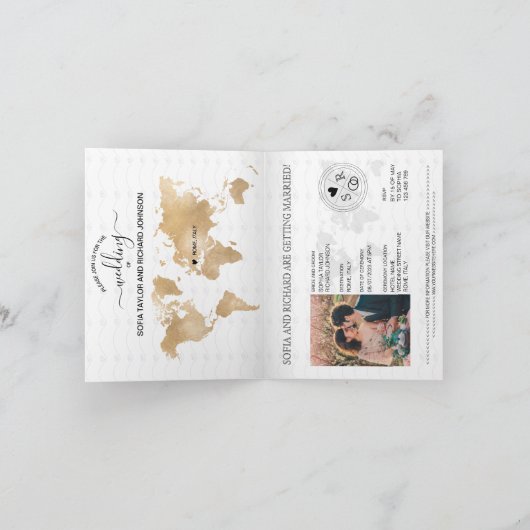 Invitation Mariage Destination Passport Gold World Map Invita (Intérieur)