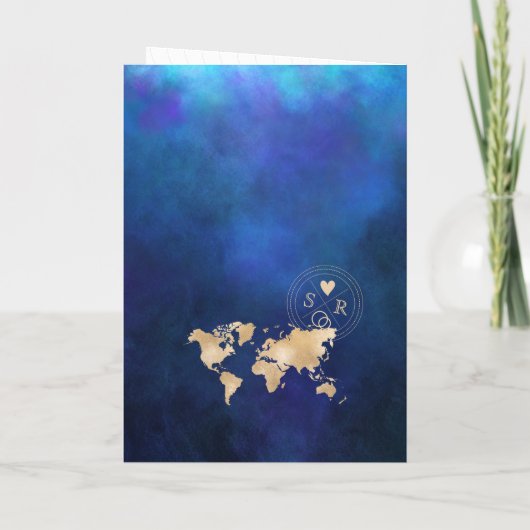 Invitation Mariage Destination Passport Gold World Map Invita (Dos)