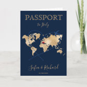 Invitation Mariage Destination Passport Gold World Map Invita (Devant)
