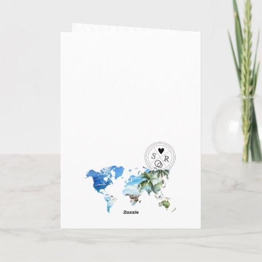 Invitation Mariage Destination Passport Green World Map Palm (Dos)