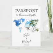 Invitation Mariage Destination Passport Green World Map Palm (Devant)