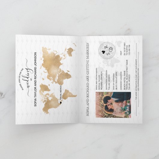Invitation Mariage Destination Passport Mexique World MaP (Intérieur)
