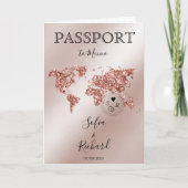 Invitation Mariage Destination Passport Rose Gold World Map (Devant)