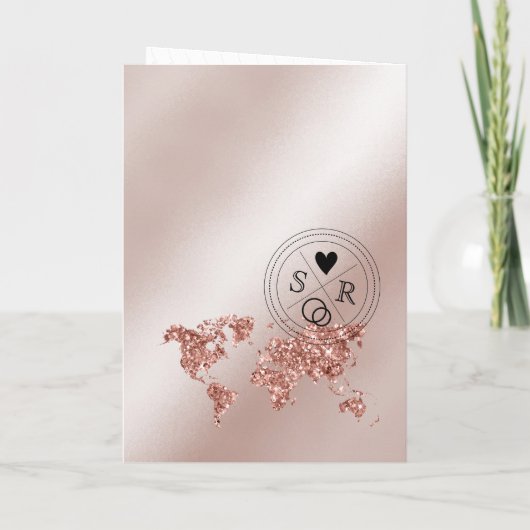 Invitation Mariage Destination Passport Rose Gold World Map (Dos)