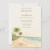 Invitation Mariage Destination Plage Moderne Rayure Vert Saug (Devant)