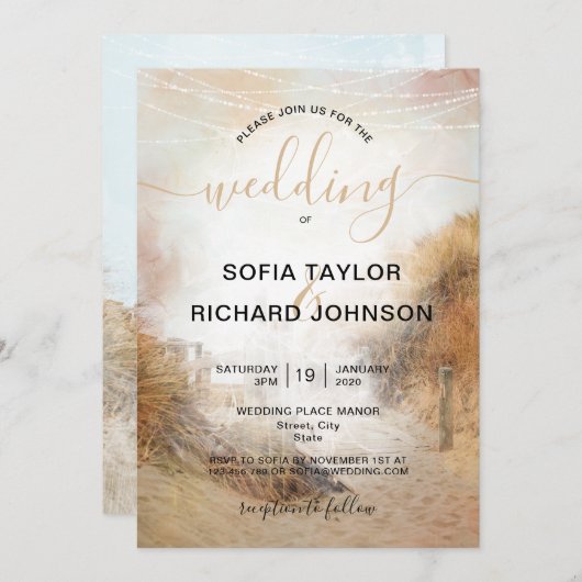Invitation Mariage Destination Sand Dunes Beach Grass Invitat (Devant / Derrière)