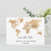 Invitation Mariage Destination World Map Gold Removable Heart (Debout devant)