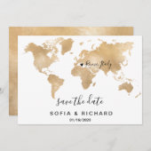 Invitation Mariage Destination World Map Gold Removable Heart (Devant / Derrière)