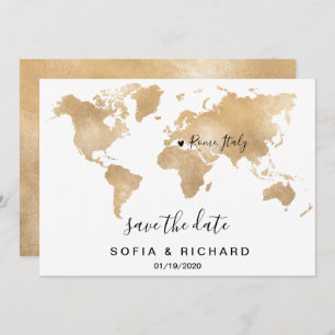 Invitation Mariage Destination World Map Gold Removable Heart