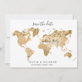 Invitation Mariage Destination World Map Gold Removable Heart (Devant)