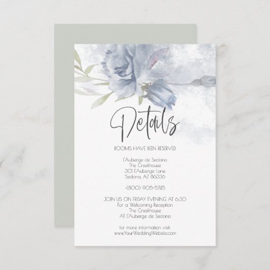 Invitation Mariage Détails Dusty Blue Watercolor Roses (Devant / Derrière)