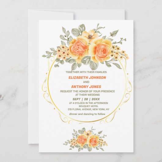 Invitation mariage d'été à fleurs orange et jaune (Devant)