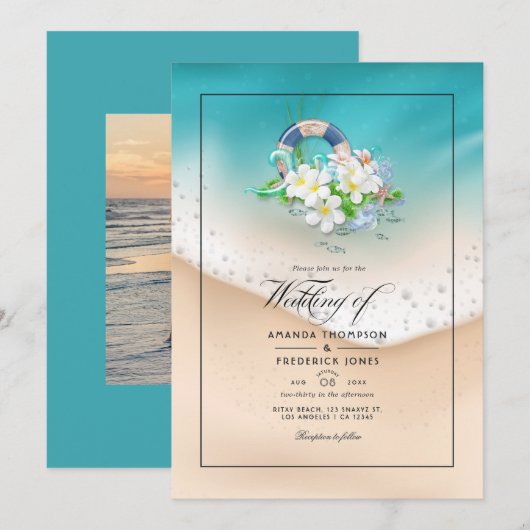 Invitation Mariage d'été à la plage (Devant / Derrière)