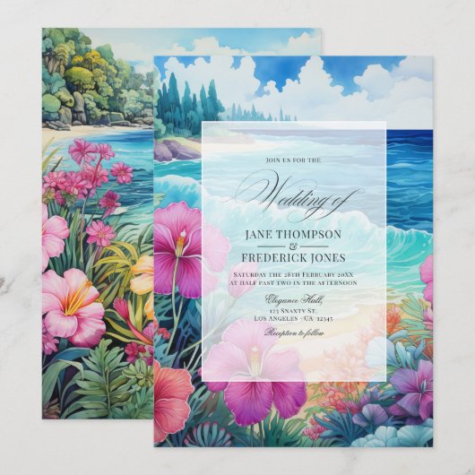 Invitation Mariage d'été à la plage (Devant / Derrière)