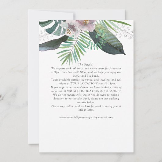 Invitation Mariage d'été à thème tropical (Dos)