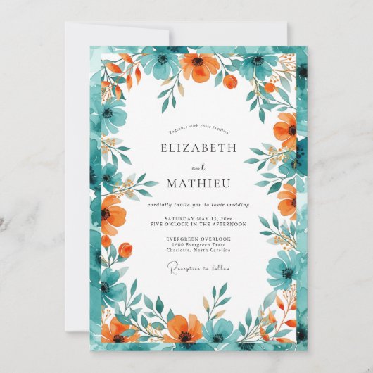 Invitation Mariage d'été abondant sarcelle orange (Devant)