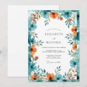 Invitation Mariage d'été abondant sarcelle orange (Devant / Derrière)