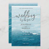 Invitation Mariage d'été au bord de la mer bleue ondulée ombr (Devant / Derrière)