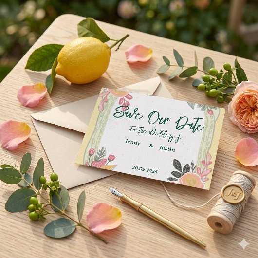 Invitation Mariage d'été au citron floral