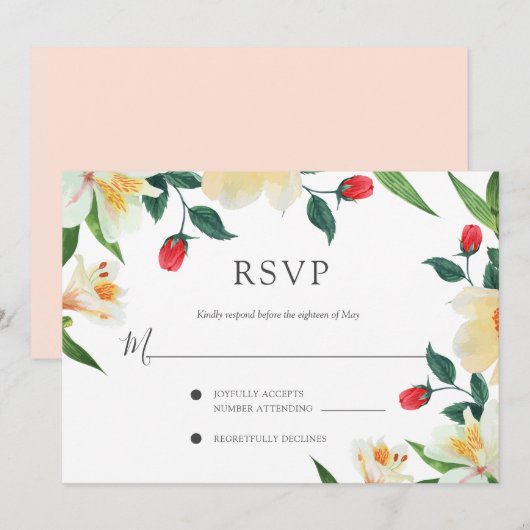 Invitation Mariage d'été audacieux, RSVP de cadre floral colo (Devant / Derrière)
