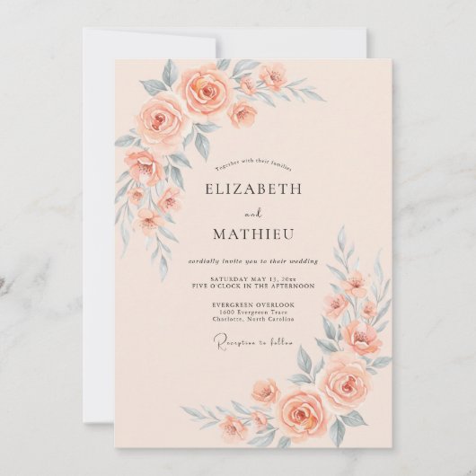 Invitation Mariage d'été aux tons feutrés de pêche (Devant)