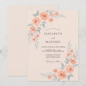 Invitation Mariage d'été aux tons feutrés de pêche (Devant / Derrière)