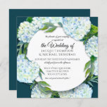 Invitation Mariage d'été Blanc Hydrangea Floral Peacock Bleu<br><div class="desc">Intemporel. Classique. Suite romantique à faire-part de mariage avec hydrangée à motifs floraux a été peinte à la main en acrylique sur toile par Audrey Jeanne Roberts. Arrière - plan est un bleu paon riche profond (et peut être changé). Droit d'auteur .</div>