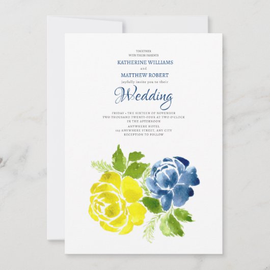 Invitation Mariage d'été bleu bleu jaune (Devant)