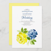 Invitation Mariage d'été bleu bleu jaune (Devant / Derrière)