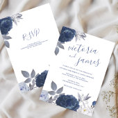 Invitation Mariage d'été Bleu brillant Floral avec RSVP
