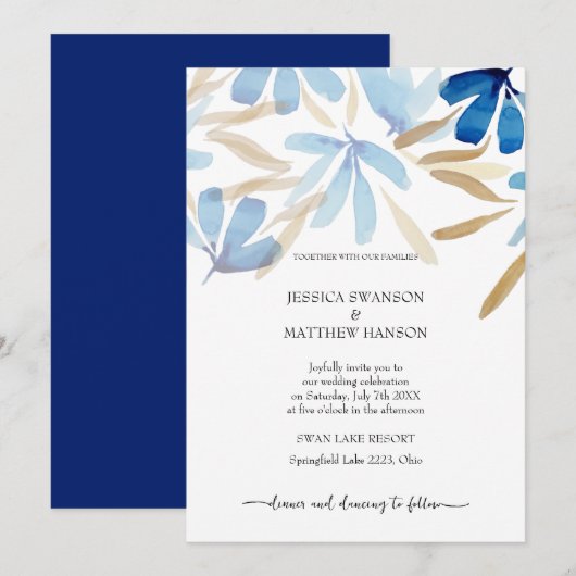 Invitation Mariage d'été bleu clair (Devant / Derrière)