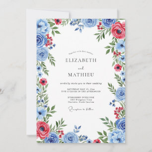 Invitation Mariage d'été bleu poussiéreux raffiné
